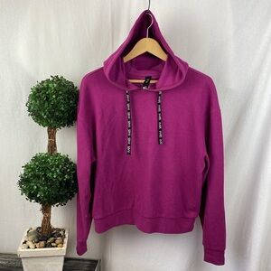 Savvi Purple Ribbed Long Sleeve Cutout Back Hoody Sporty Athletic Sweater M